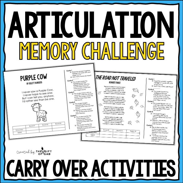 articulation memory challenge for carryover skills in speech therapy