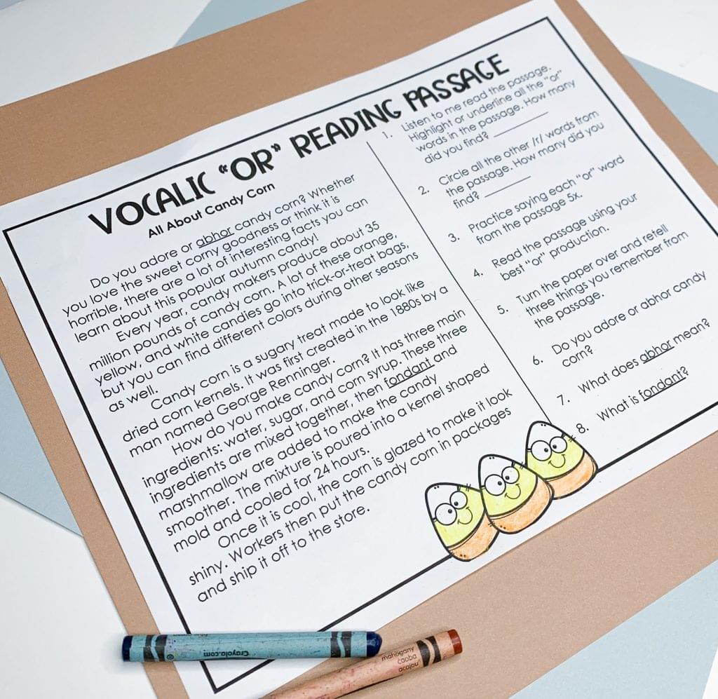 vocalic Or articulation reading passages for speech therapy