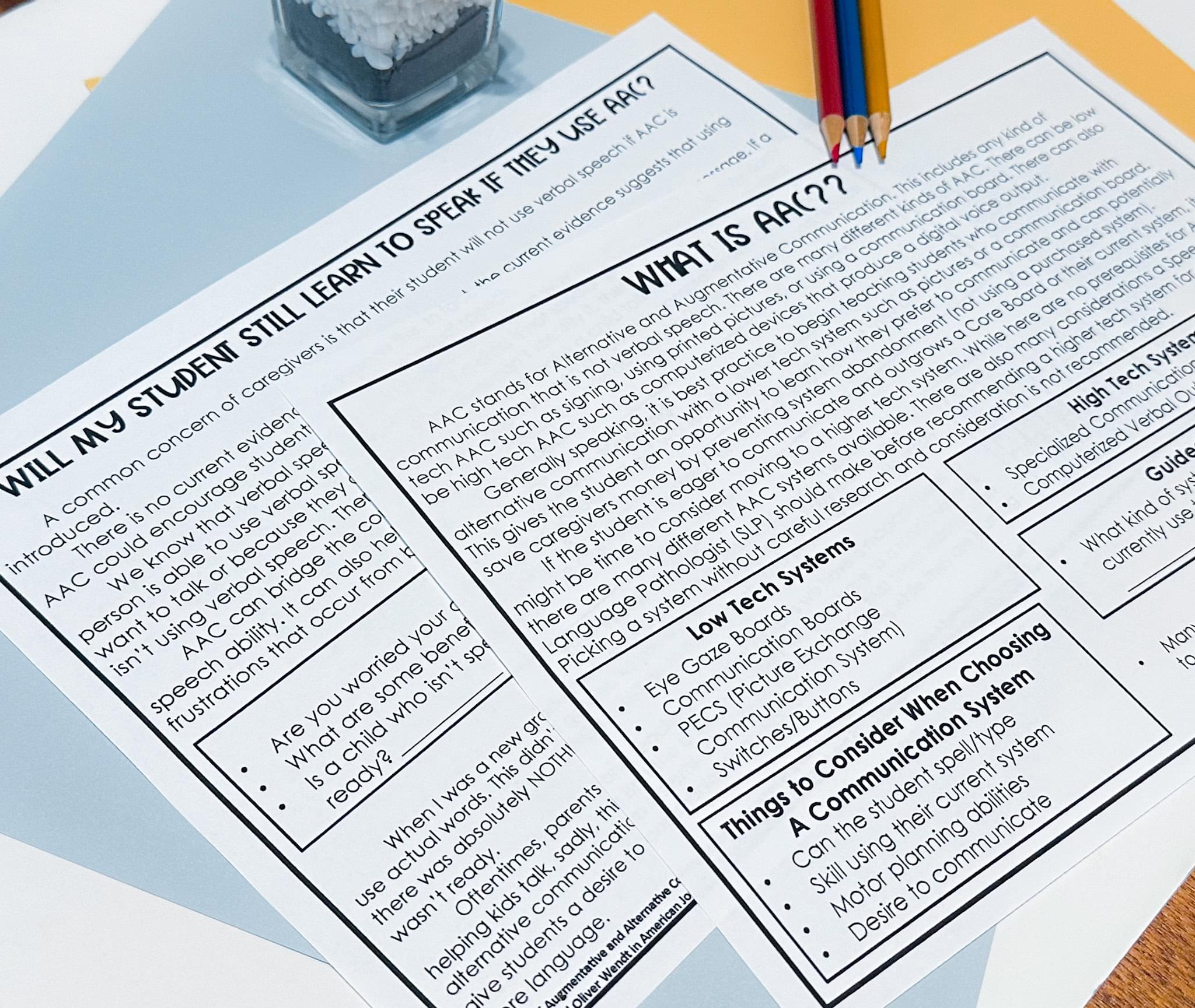 AAC caregiver training handouts for speech therapy